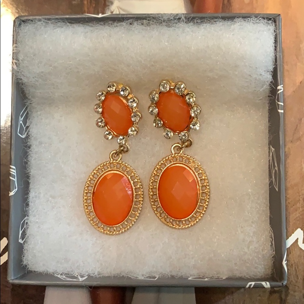 Coral and Gold Circle Earrings